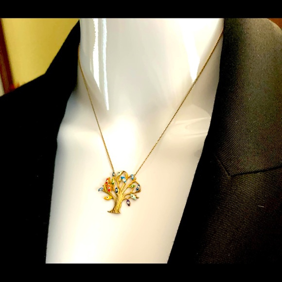 Gold Plated Tree Of Life Pendant Necklace Magnolia gold tone fine string chain - Picture 3 of 10